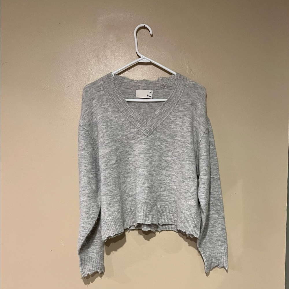 Aritzia Wilfred Free Sweater Womens Gray Raw Edge Oversized Wool Alpaca Nylon